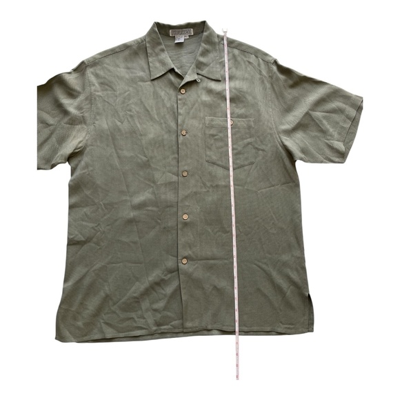 Tulio 100% Silk Olive Green Vintage Y2K button down shirt Men's size large - Picture 8 of 13